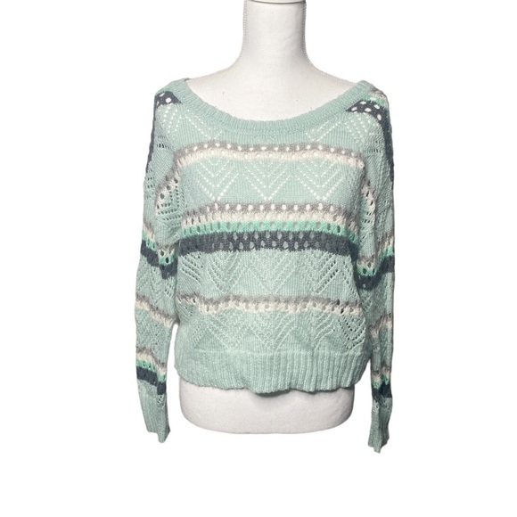 Xhilaration Target Green knit Striped crop Sweater Medium - Picture 1 of 7